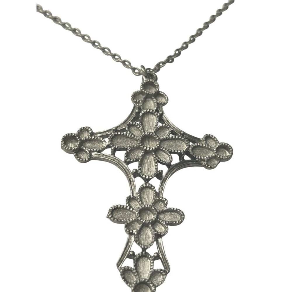 Sacred Grace Cross pendant blank BIG 3.5” floral necklace 23” religious gift - Picture 2 of 13